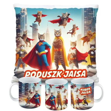 Zestaw Super Koty – Kubek i Poduszka z Kocim Motywem